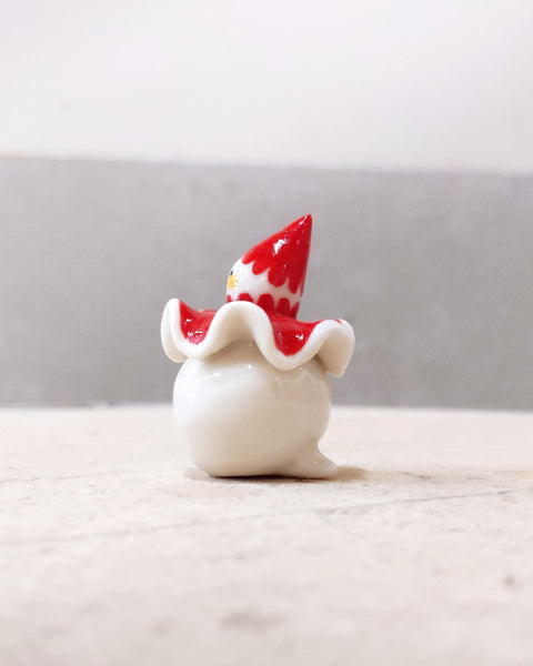 goatPIERROT Ceramic Art Toy [BB23.118: Scalloped Red Squid Pierrot Birbauble, 1.75" tall]