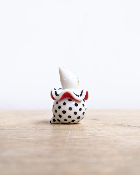 goatPIERROT Ceramic Art Toy [Birbauble BB24.023: Twinkle Eyed Clown in Black Polka]