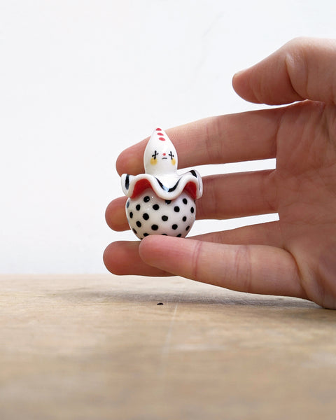 goatPIERROT Ceramic Art Toy [Birbauble BB24.023: Twinkle Eyed Clown in Black Polka]