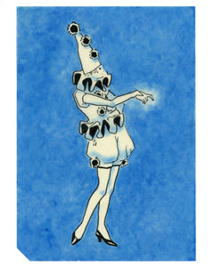 Drawing #121: "Pointing Pierrot in Ultramarine Blue, No.2" [Oil Paint on Beeswaxed Midori A5 paper]