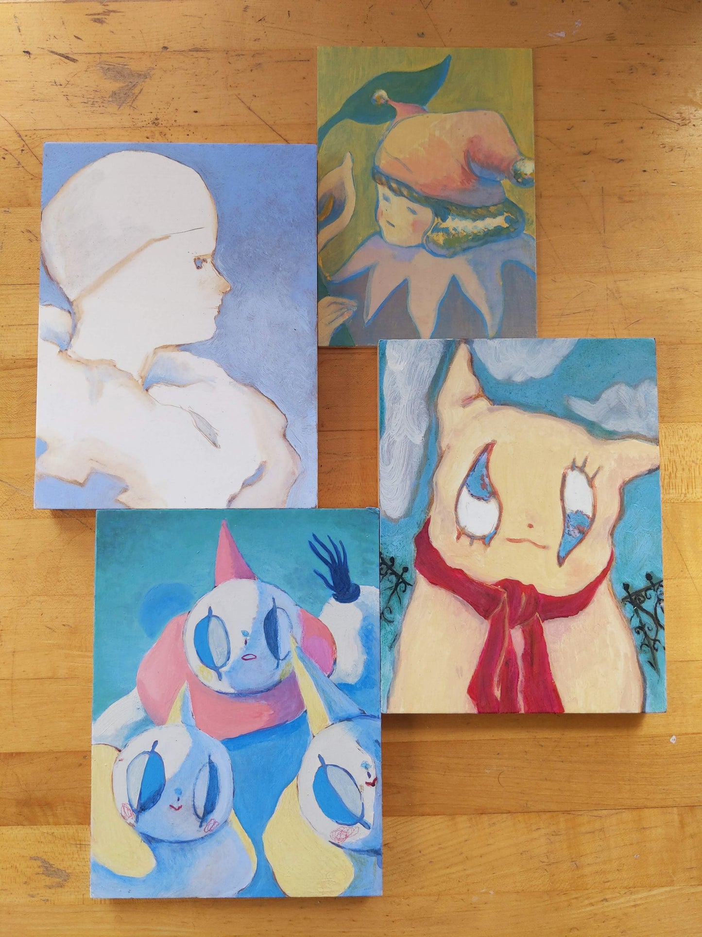 Painting #3: "Holsomclowns in the Eye of the Storm" 6 x 8 inches Oil on 3/4" Cradled Birch Panel