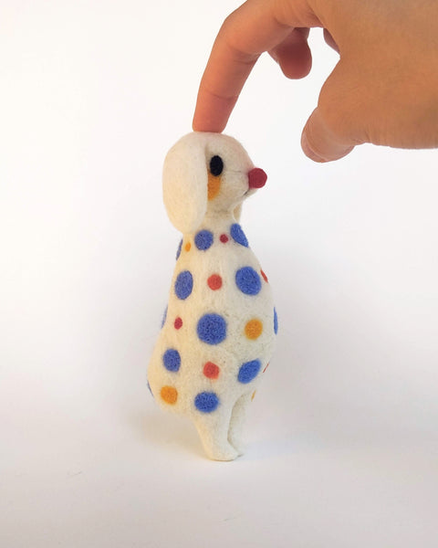 Needle Felted Art Doll: Lop-Eared Polka Dot Clown Rabbit [5 inches tall, 100%  Wool]