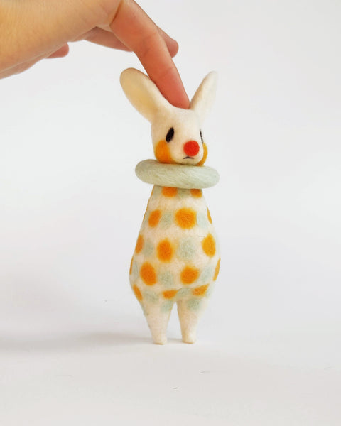 Needle Felted Art Doll: Polka Dot Clown Rabbit [6 inches tall, 100%  Wool]