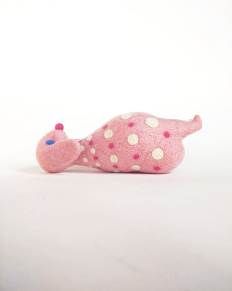 Needle Felted Art Doll: Pink Polka Bunny [6.75 inches tall, 100%  Wool]