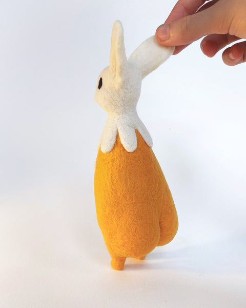Needle Felted Art Doll: Yolk and White Flower Bunny [7 inches tall, 100%  Wool]