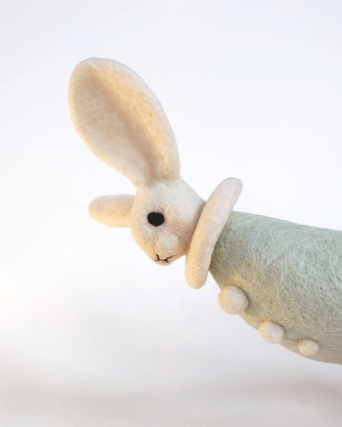 Needle Felted Art Doll: Whitecap Bunny Pierrot in Mint Green [7 inches tall, 100%  Wool]