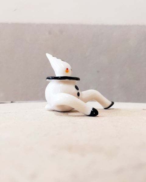 goatPIERROT Ceramic Art Toy [Tinybirdman 23.024: Pierrot with Black Trimmed Ruff]