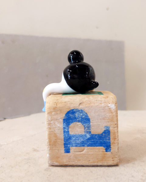 goatPIERROT Ceramic Art Toy [Tinybirdman 23.034: Classic Black Ledge Sitter, 1.25" tall]