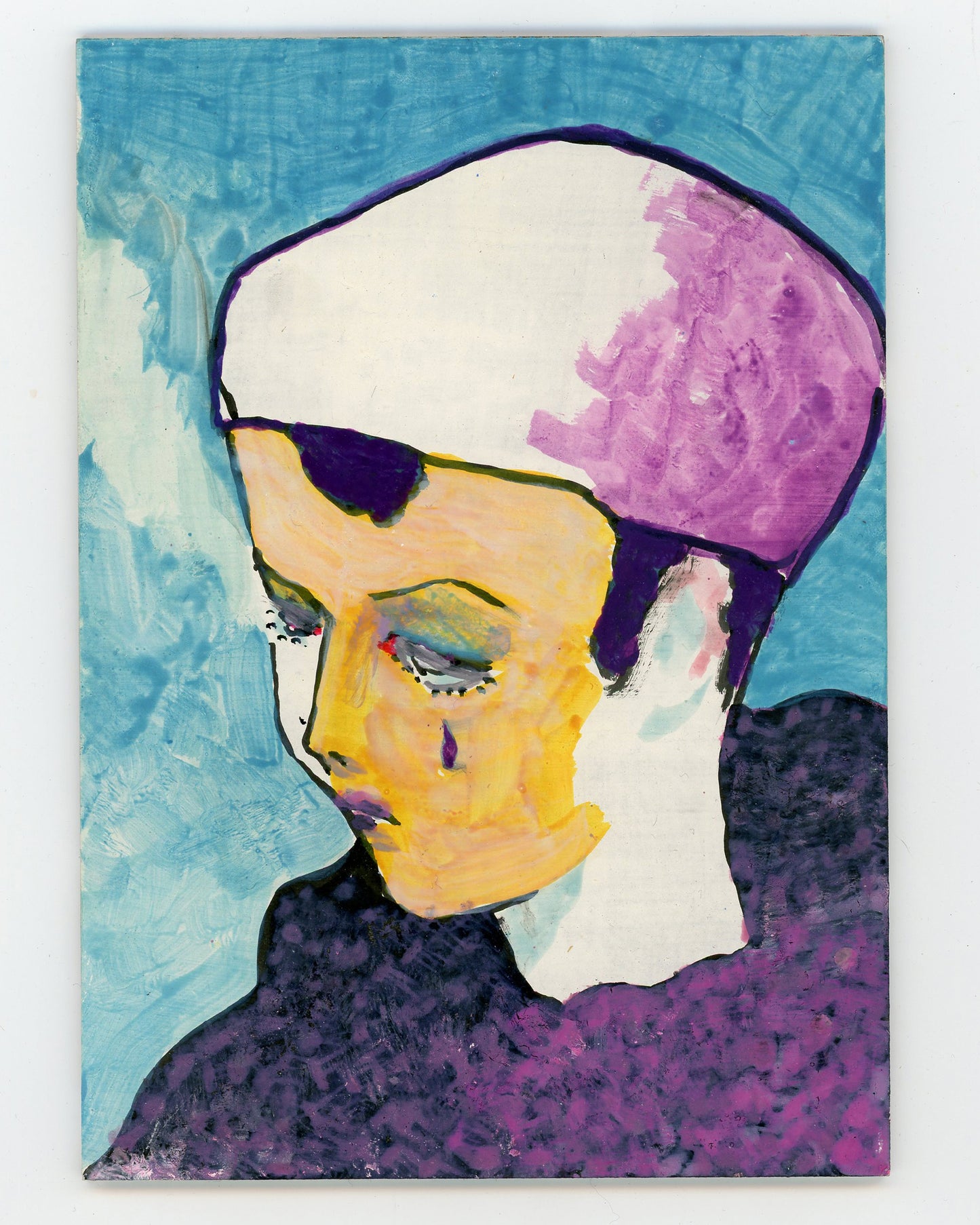 Painting #1: "Purple Tear on a Teal Day" 5"x7" Milk Paint on Museum Board