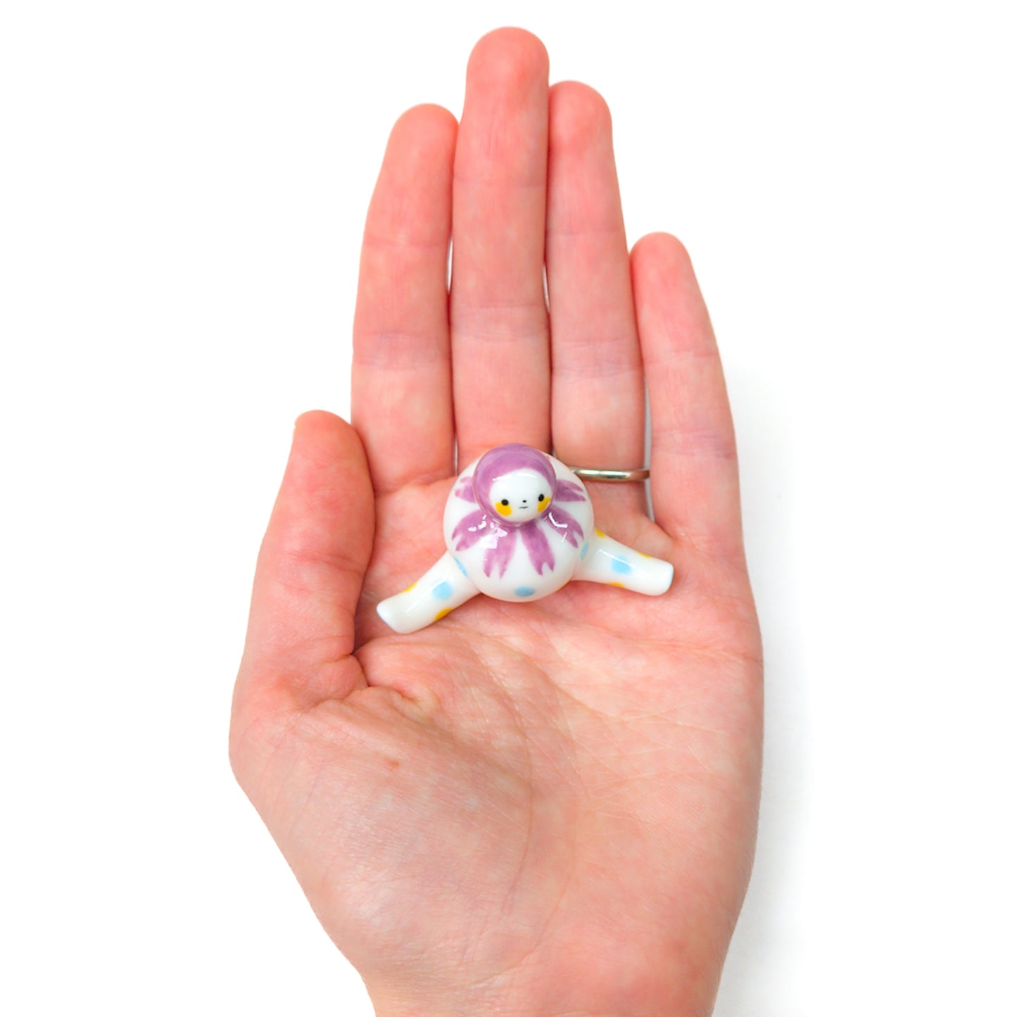 goatPIERROT Ceramic Art Toy [Purple Coneflower Tinybirdman, 1.3" tall]