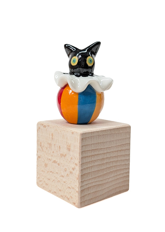 goatPIERROT Porcelain Sculpture 26.10.02 [Black Cat Pierrot with Striped Body, just under 5cm]