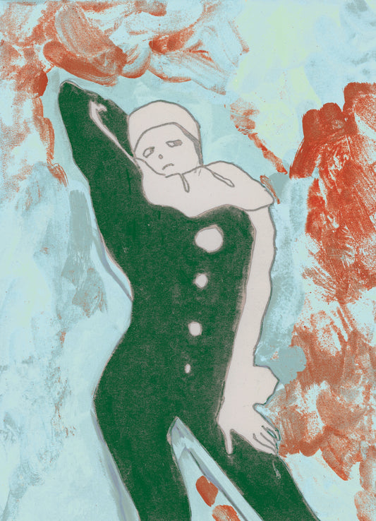 "Pierrot in a Thinking Pose" [Art Print on Watercolor Paper, Framed or Unframed]