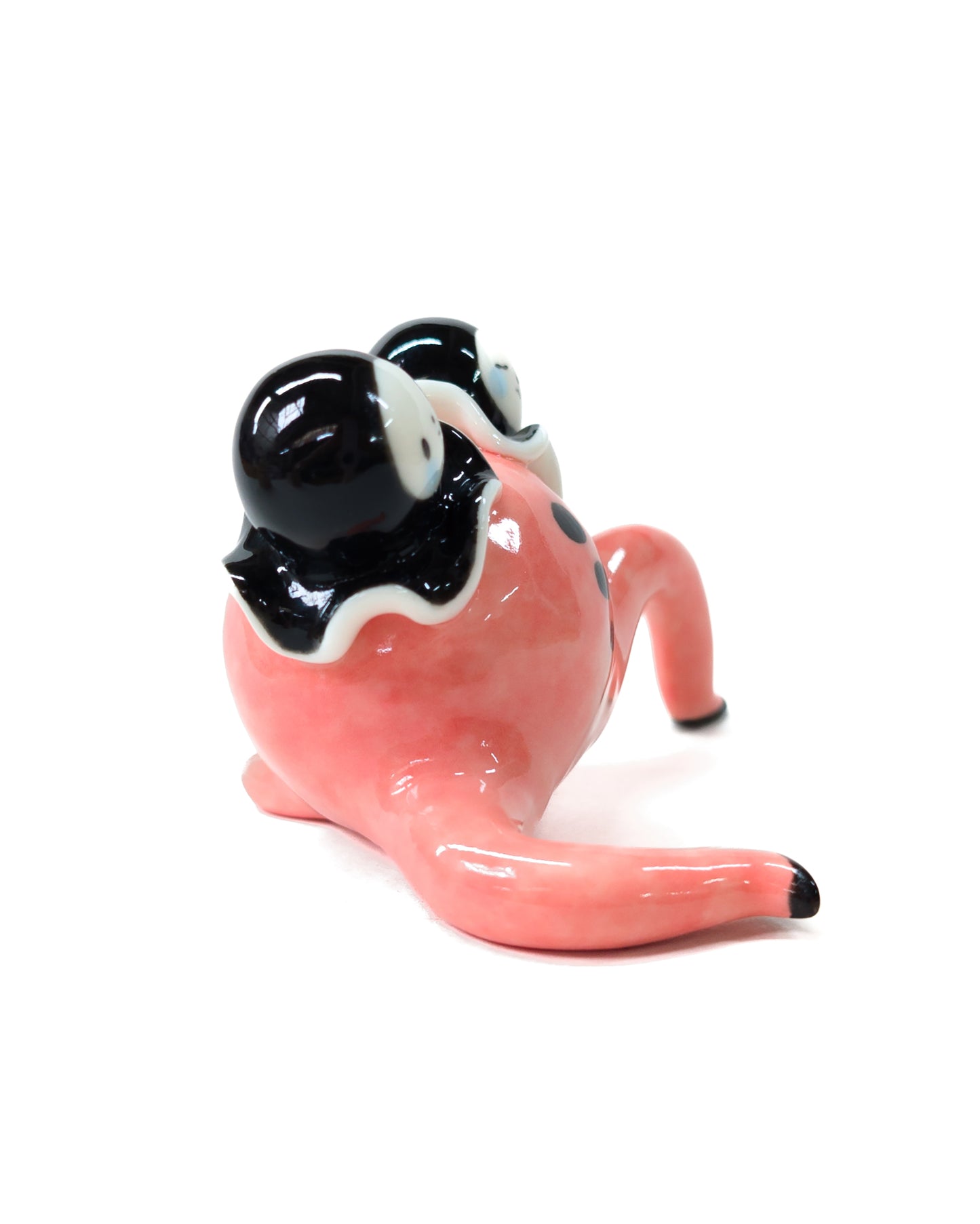 goatPIERROT Ceramic Art Toy [Two-Headed Pink Pierrot Tinybirdman, 2.25" tall]