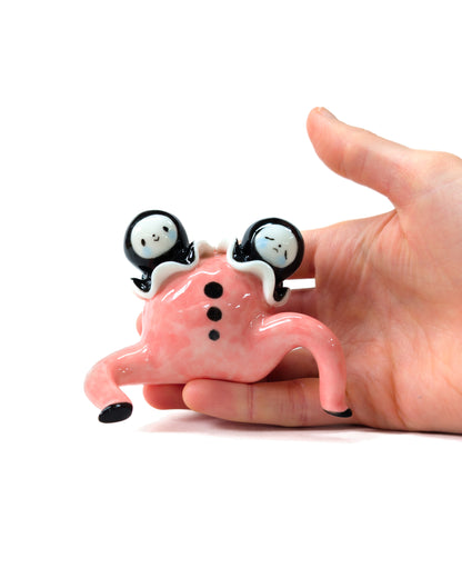 goatPIERROT Ceramic Art Toy [Two-Headed Pink Pierrot Tinybirdman, 2.25" tall]