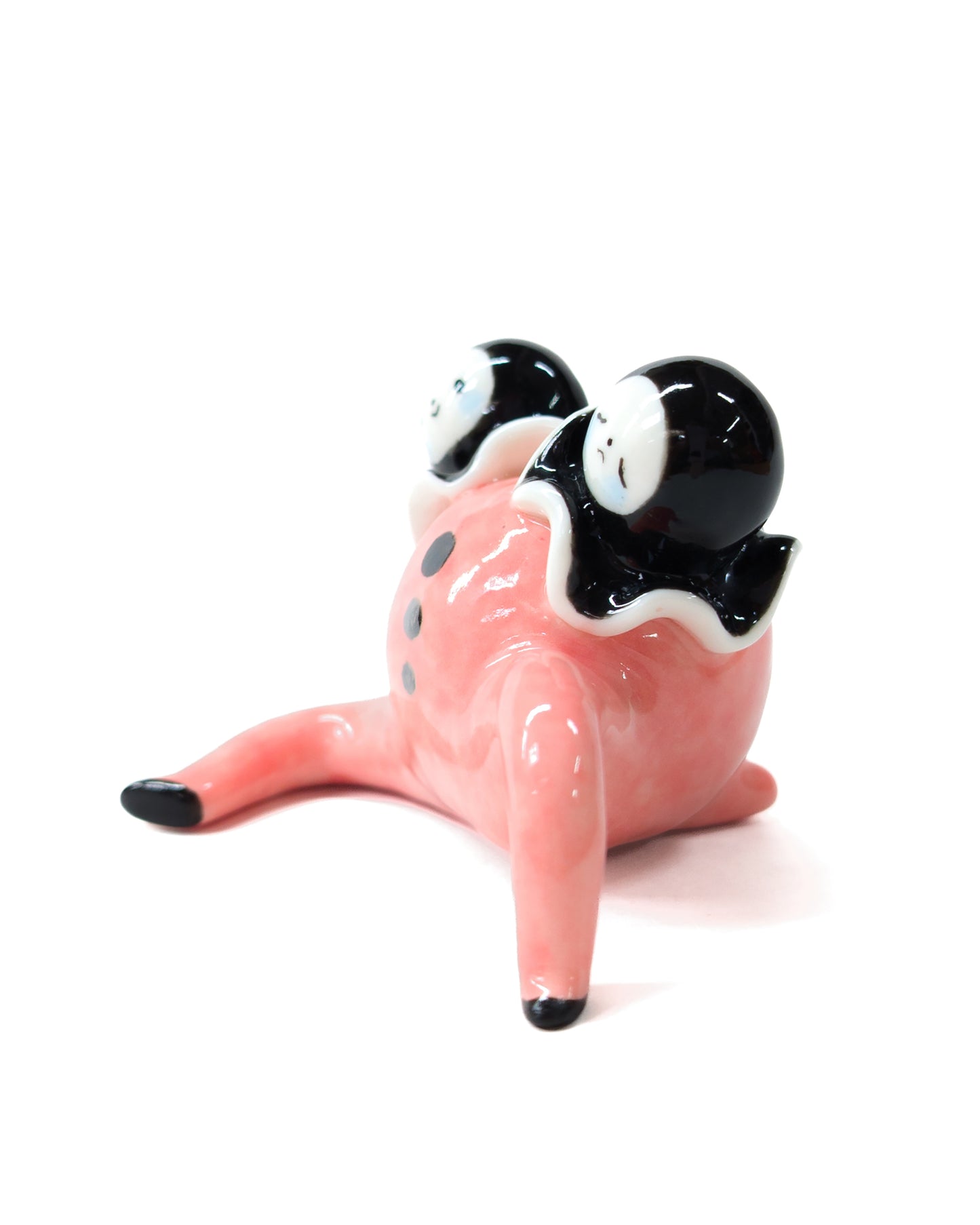 goatPIERROT Ceramic Art Toy [Two-Headed Pink Pierrot Tinybirdman, 2.25" tall]