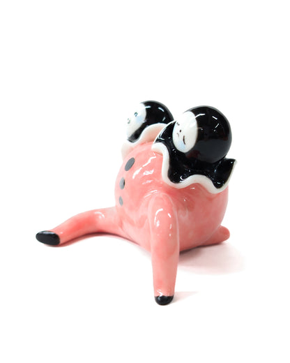 goatPIERROT Ceramic Art Toy [Two-Headed Pink Pierrot Tinybirdman, 2.25" tall]