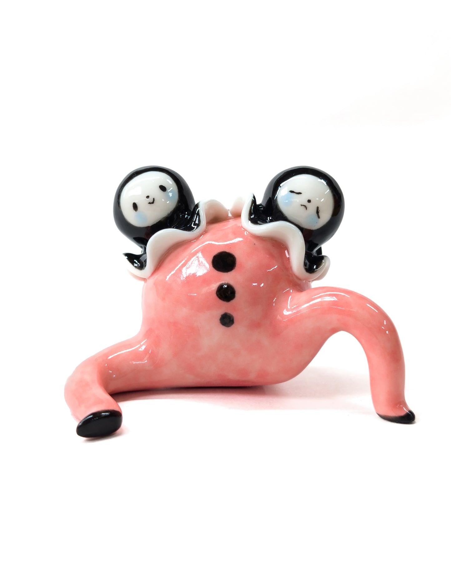goatPIERROT Ceramic Art Toy [Two-Headed Pink Pierrot Tinybirdman, 2.25" tall]