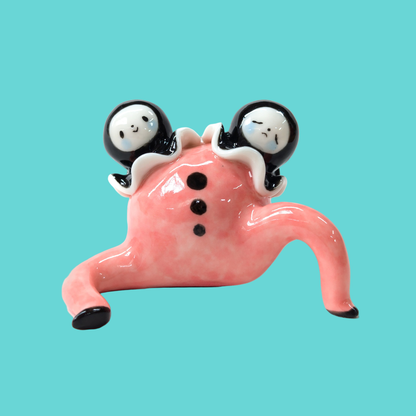 goatPIERROT Ceramic Art Toy [Two-Headed Pink Pierrot Tinybirdman, 2.25" tall]