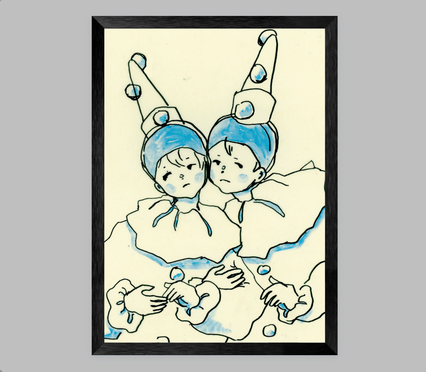 Cheek to Cheek in Blue Pierrots [Art Print on Choice of Poster or Fine Art Papers, Framed or Unframed, 5x7 or 11x17]