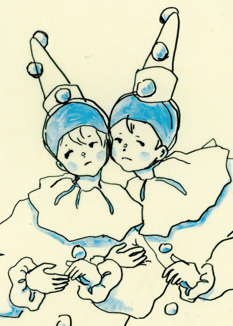 Cheek to Cheek in Blue Pierrots [Art Print on Choice of Poster or Fine Art Papers, Framed or Unframed, 5x7 or 11x17]