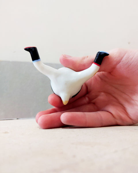 goatPIERROT Ceramic Art Toy [Tinybirdman 23.042: Stoplight Tailcoat, 1.5" tall]