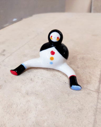 goatPIERROT Ceramic Art Toy [Tinybirdman 23.042: Stoplight Tailcoat, 1.5" tall]