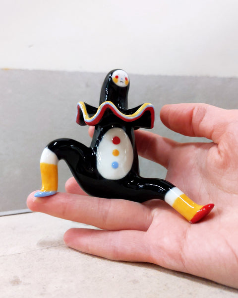 goatPIERROT Ceramic Art Toy [Tinybirdman 23.052: Ruffled Longestbirdman, 3" tall]