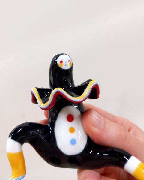 goatPIERROT Ceramic Art Toy [Tinybirdman 23.052: Ruffled Longestbirdman, 3" tall]