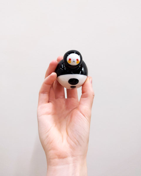 goatPIERROT Ceramic Art Toy [Birbauble 23.076: Frowning, Upturned Face, 2.7" tall]