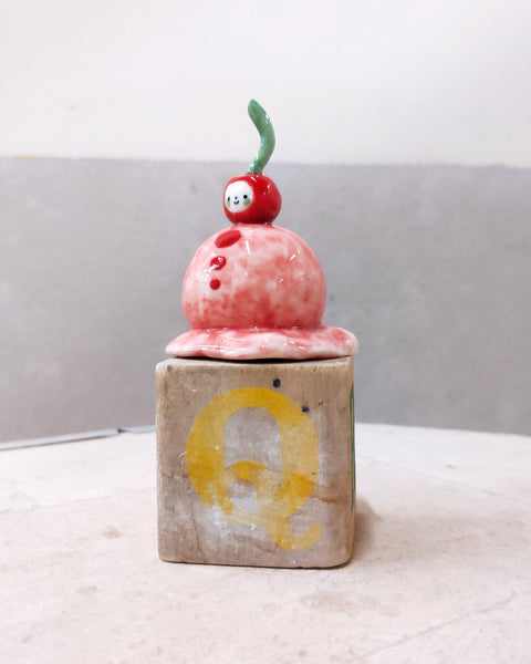 goatPIERROT Ceramic Art Toy [Tinybirdman 23.056: Solid Porcelain Ice Cream with a Cherry on Top, 2.5" tall]