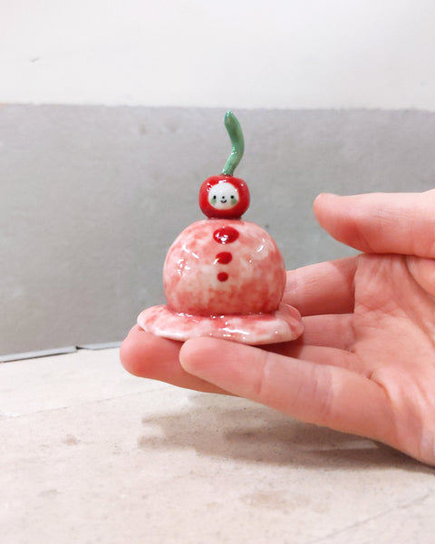 goatPIERROT Ceramic Art Toy [Tinybirdman 23.056: Solid Porcelain Ice Cream with a Cherry on Top, 2.5" tall]