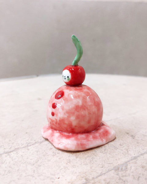 goatPIERROT Ceramic Art Toy [Tinybirdman 23.056: Solid Porcelain Ice Cream with a Cherry on Top, 2.5" tall]