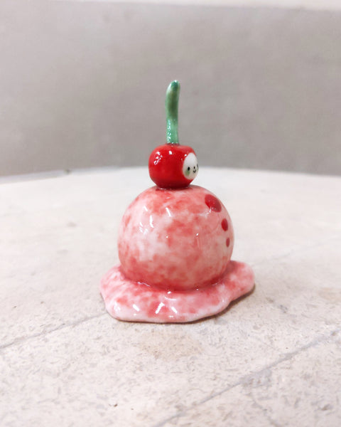 goatPIERROT Ceramic Art Toy [Tinybirdman 23.056: Solid Porcelain Ice Cream with a Cherry on Top, 2.5" tall]