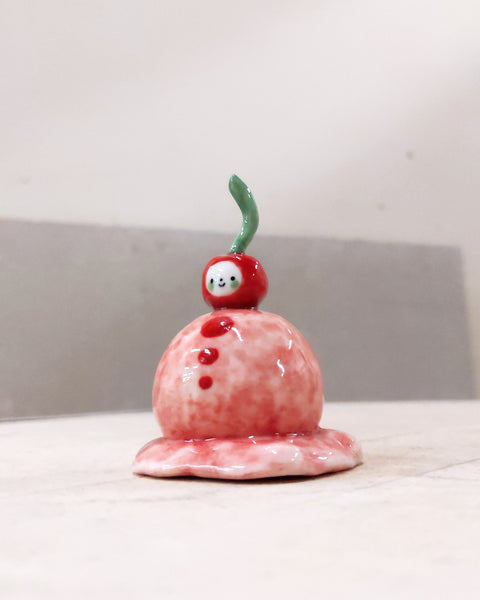 goatPIERROT Ceramic Art Toy [Tinybirdman 23.056: Solid Porcelain Ice Cream with a Cherry on Top, 2.5" tall]