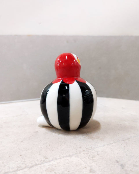 goatPIERROT Ceramic Art Toy [Birbauble 23.078: Circus Stripe, Aghast,  3" tall]