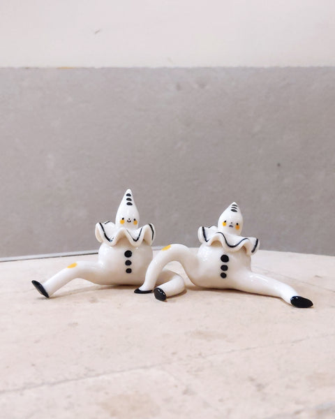 goatPIERROT Ceramic Art Toy [Tinybirdman 23.068+23.069: Ruffle Pierrot Duo, 1.9" tall]
