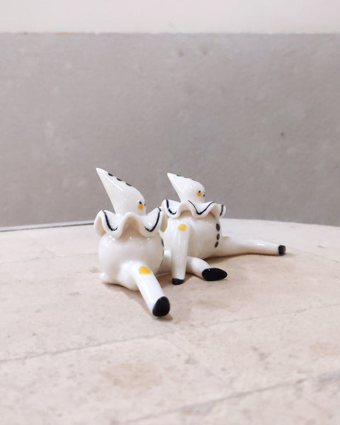 goatPIERROT Ceramic Art Toy [Tinybirdman 23.068+23.069: Ruffle Pierrot Duo, 1.9" tall]