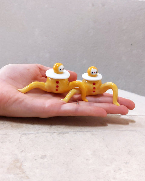 goatPIERROT Ceramic Art Toy [Tinybirdman 23.060 + 23.061:  Egg Pierrot Duo, 1.4" tall]