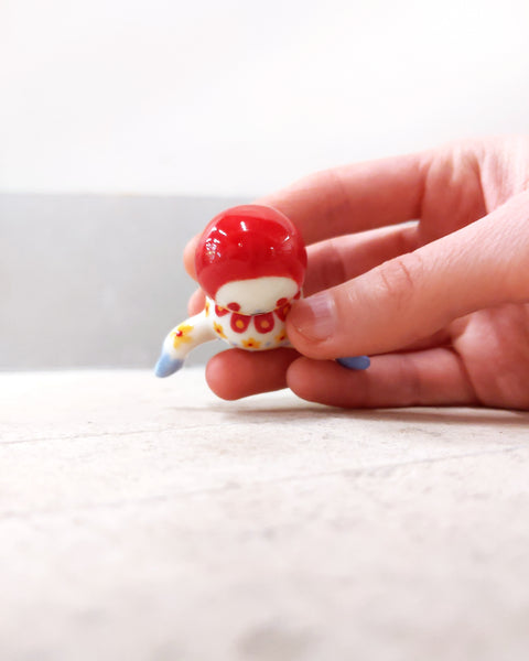 goatPIERROT Ceramic Art Toy [Tinybirdman 23.064:  Bobblenoggin in Red Floral, 1.75" tall]