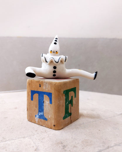 goatPIERROT Ceramic Art Toy [Tinybirdman 23.067: Ruffle Pierrot, 1.9" tall]