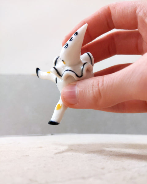 goatPIERROT Ceramic Art Toy [Tinybirdman 23.065: Ruffle Pierrot, 1.9" tall]