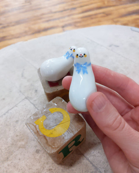 goatPIERROT Ceramic Art Toy [BB23.084+BB23.085: Tea Party Cucuzza Twins, Set of Two, 2" long]