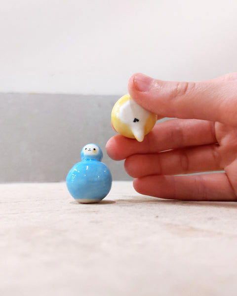 goatPIERROT Ceramic Art Toy [BB23.086 + BB23.087: Glaze Experiment Duo in Blue and Yellow, 1.1 inches tall]