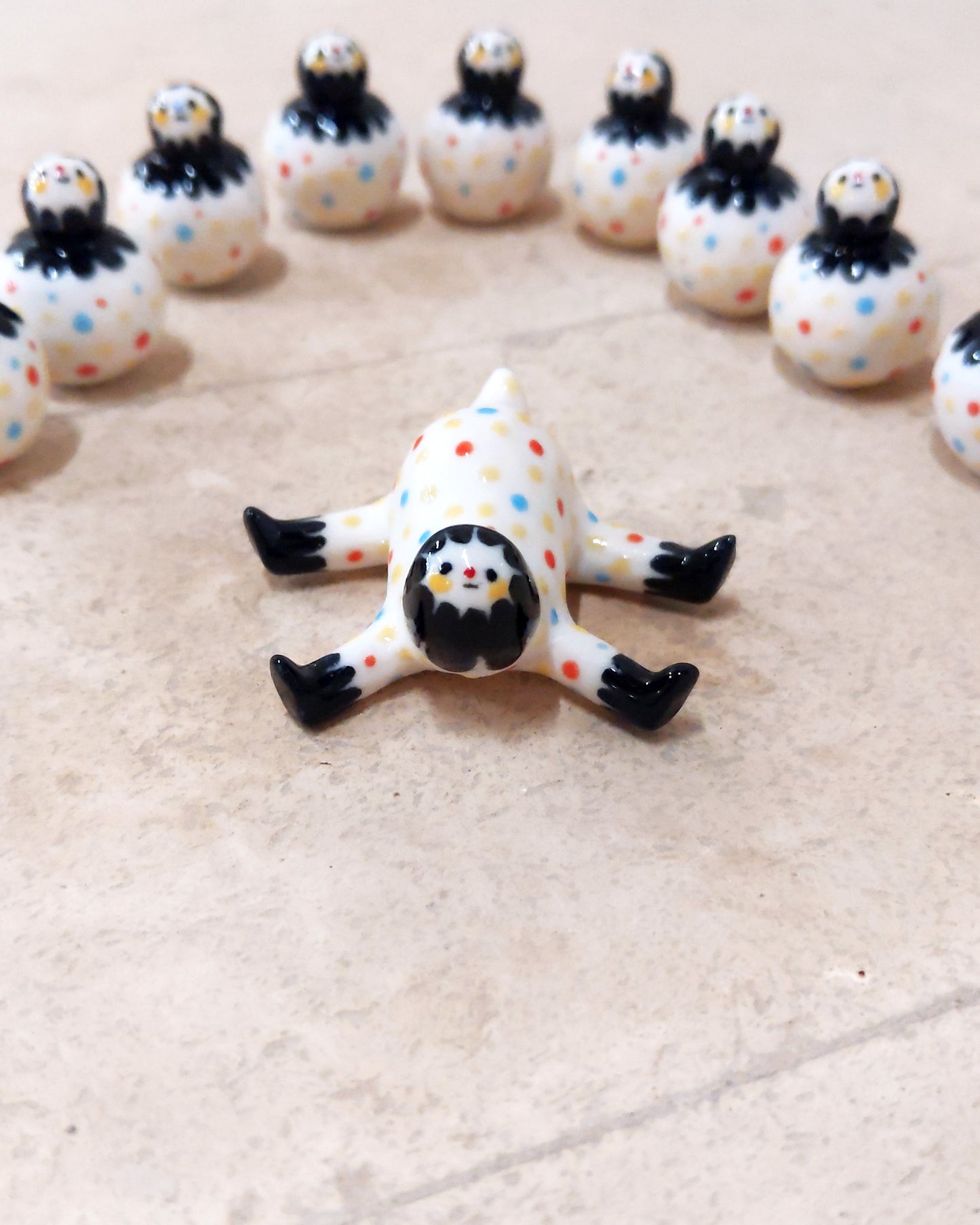 goatPIERROT Ceramic Art Toy [23.095: Confetti Tinybirdpup, 1.75" long]