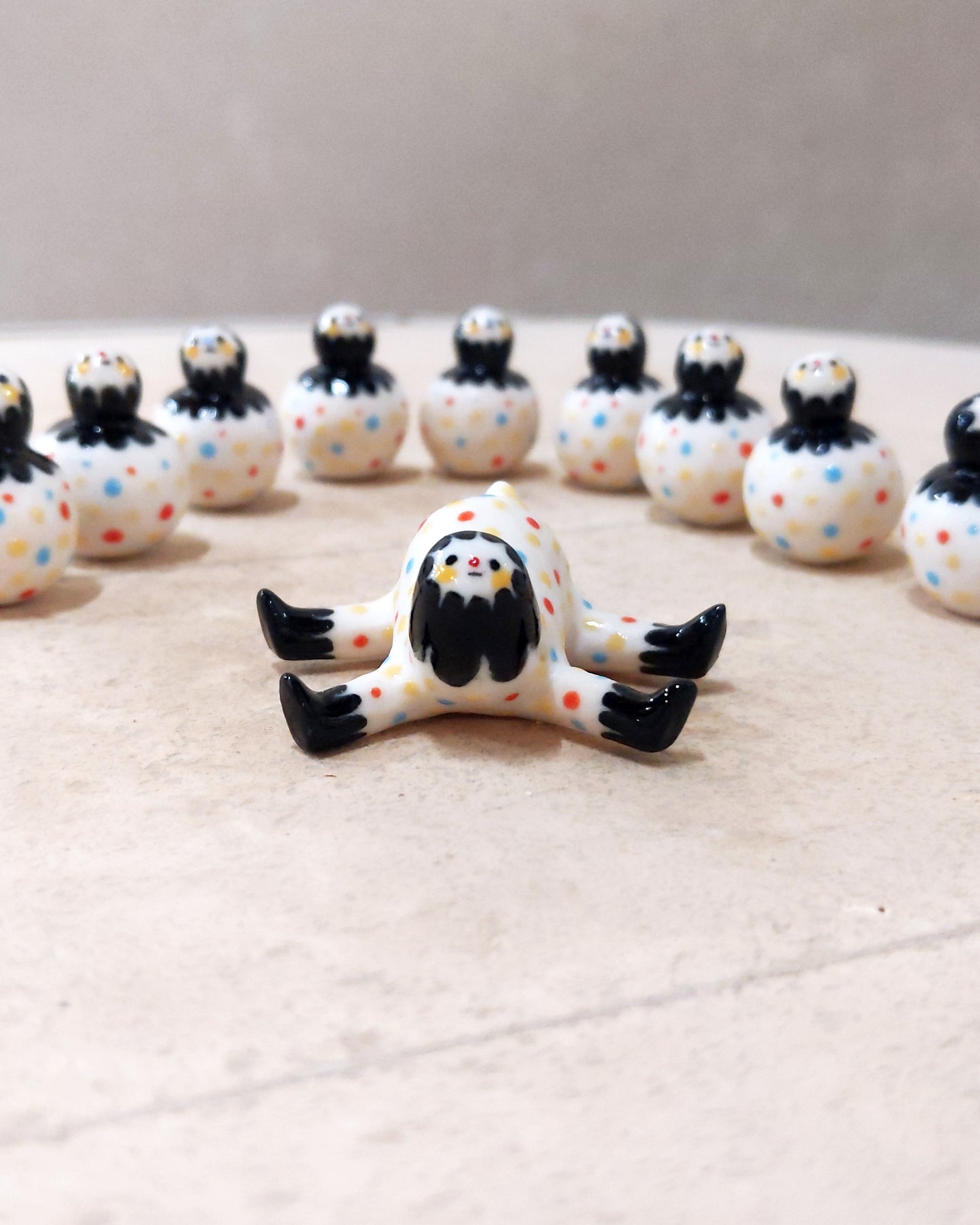 goatPIERROT Ceramic Art Toy [23.095: Confetti Tinybirdpup, 1.75" long]