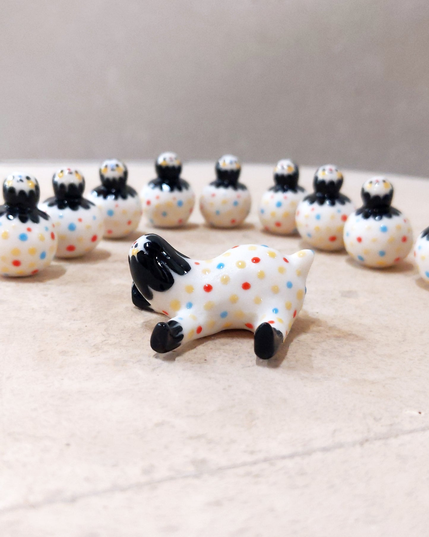 goatPIERROT Ceramic Art Toy [23.095: Confetti Tinybirdpup, 1.75" long]