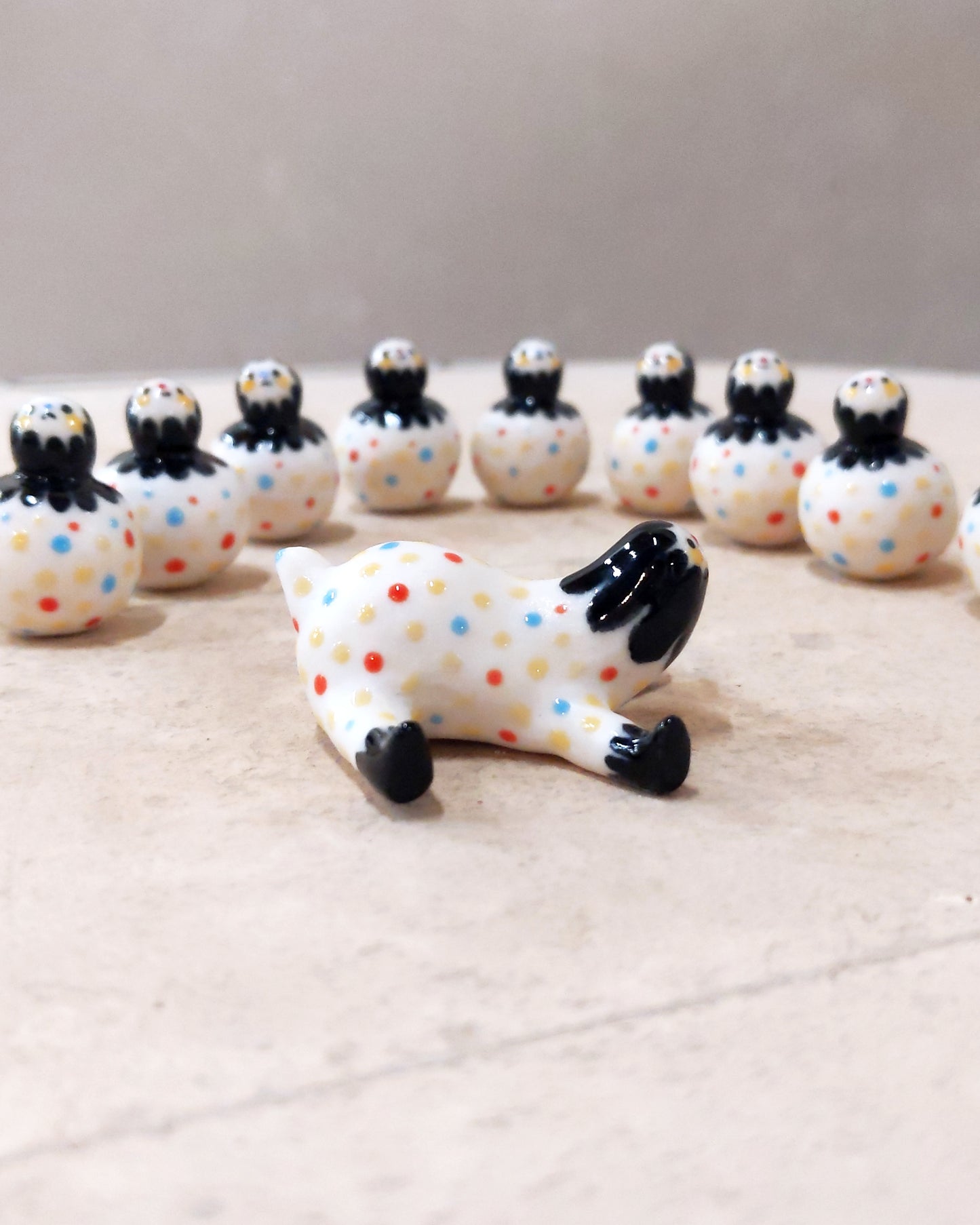 goatPIERROT Ceramic Art Toy [23.095: Confetti Tinybirdpup, 1.75" long]