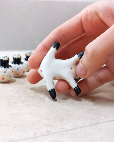 goatPIERROT Ceramic Art Toy [23.095: Confetti Tinybirdpup, 1.75" long]