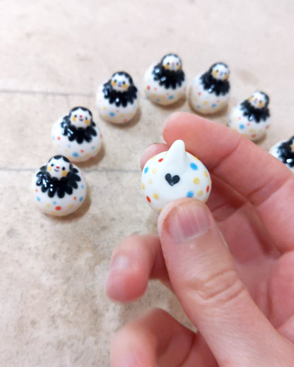 goatPIERROT Ceramic Art Toy [BB23.0940->106: Confetti Birbaubles, 1.25" tall]