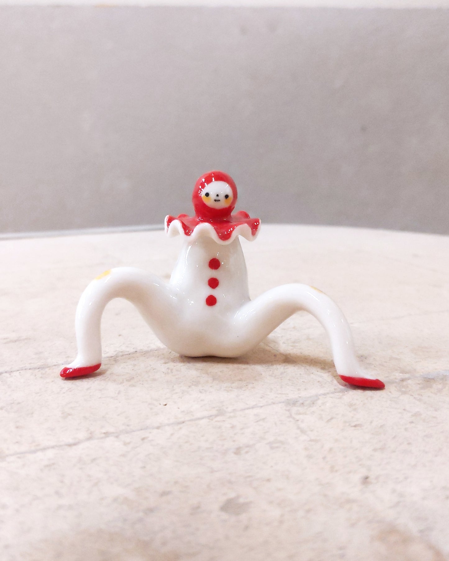 goatPIERROT Ceramic Art Toy [23.103: Red Squid Pierrot Enfant, 2" tall]